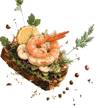 Smørrebrød z krewetkami i cytryną